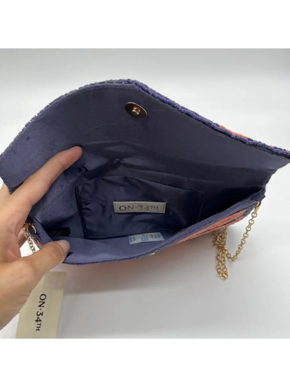 On 34th Beaded Pink and Blue Envelope Clutch Bag